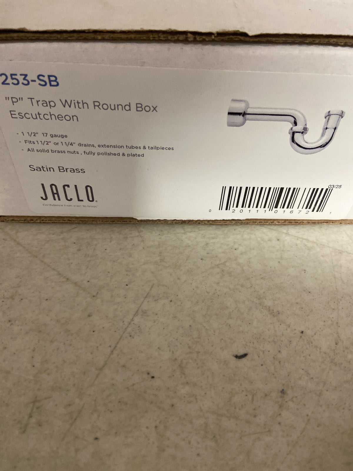 Jaclo 253-SB "P" Trap with Round Box Escutcheon, Satin Brass