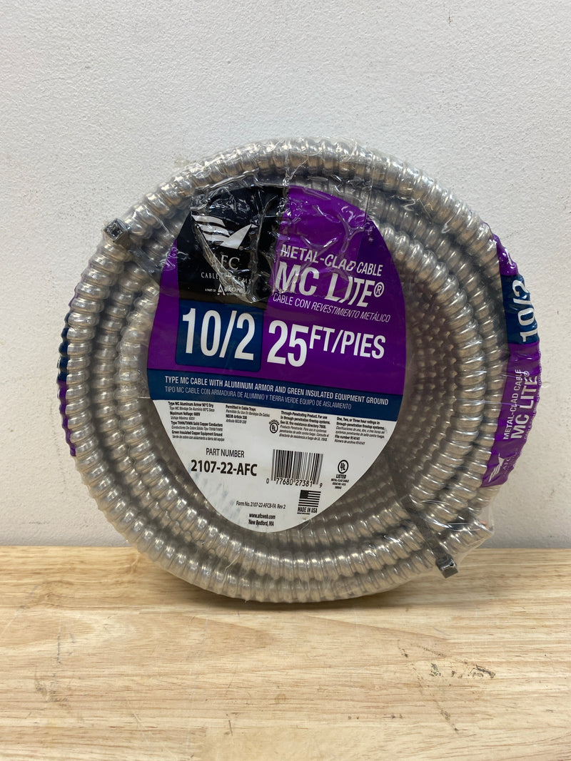 AFC Cable Systems 10/2 x 25 ft. Solid MC Lite Cable