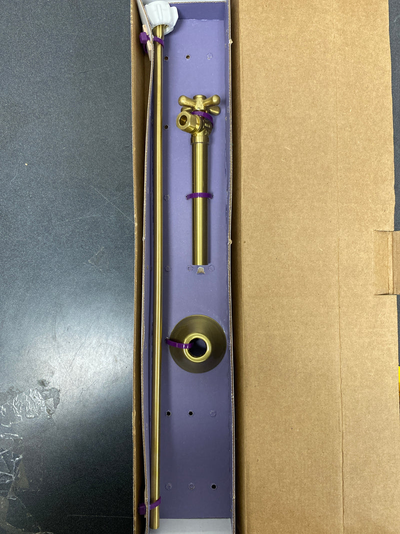 Jaclo 629-72-SB Quarter Turn Angle Pattern 1/2" IPS x 3/8" O.D. Faucet Supply Kit with Standard Cross Handle, 20" Supply Tubes, and Escutcheon - Satin Brass