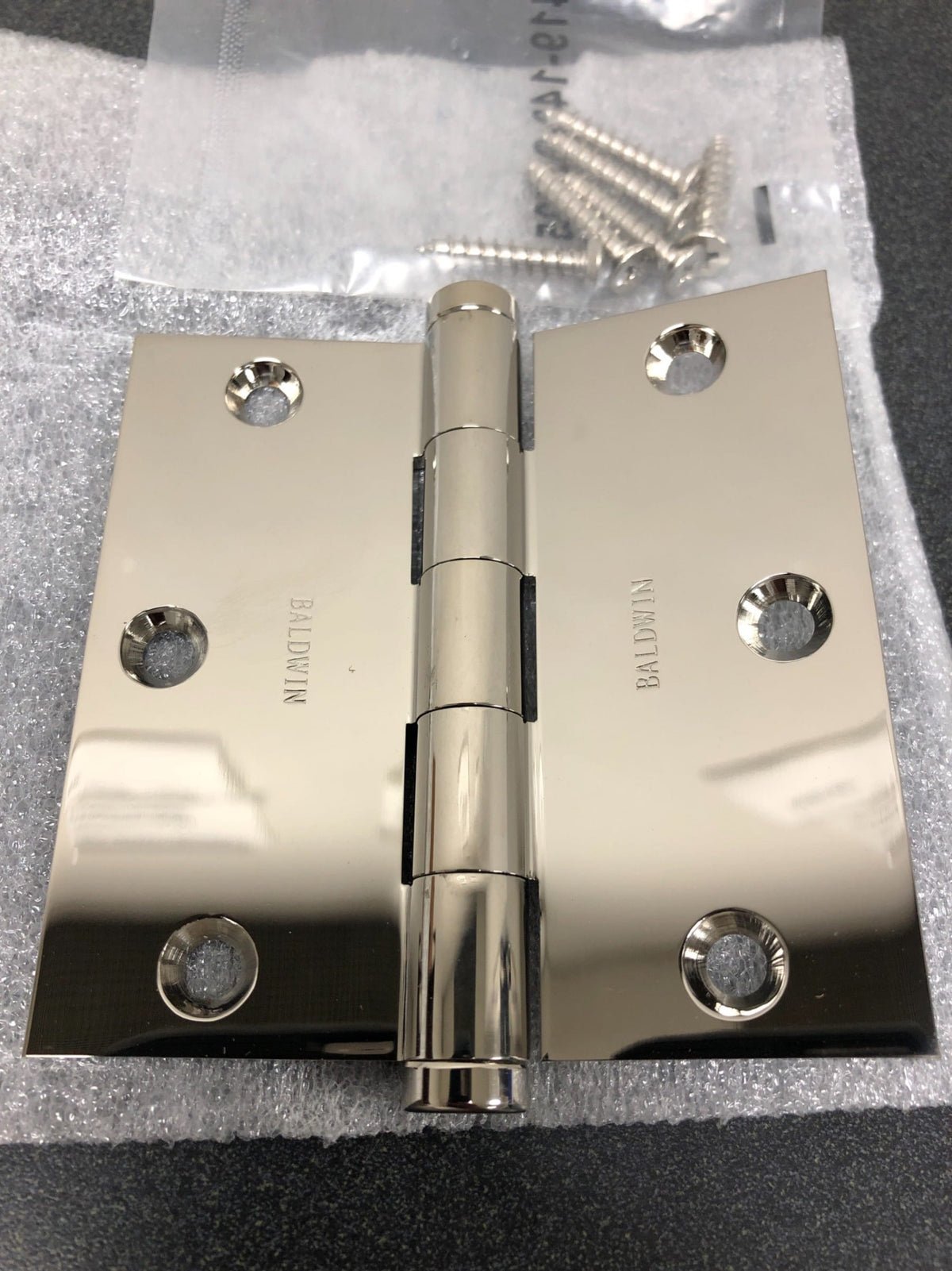 Baldwin 1035055I Polished Nickel 3.5" x 3.5" Solid Brass Square Corner Plain Bearing Mortise Hinge - Single Hinge