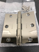 Baldwin 1035055I Polished Nickel 3.5" x 3.5" Solid Brass Square Corner Plain Bearing Mortise Hinge - Single Hinge
