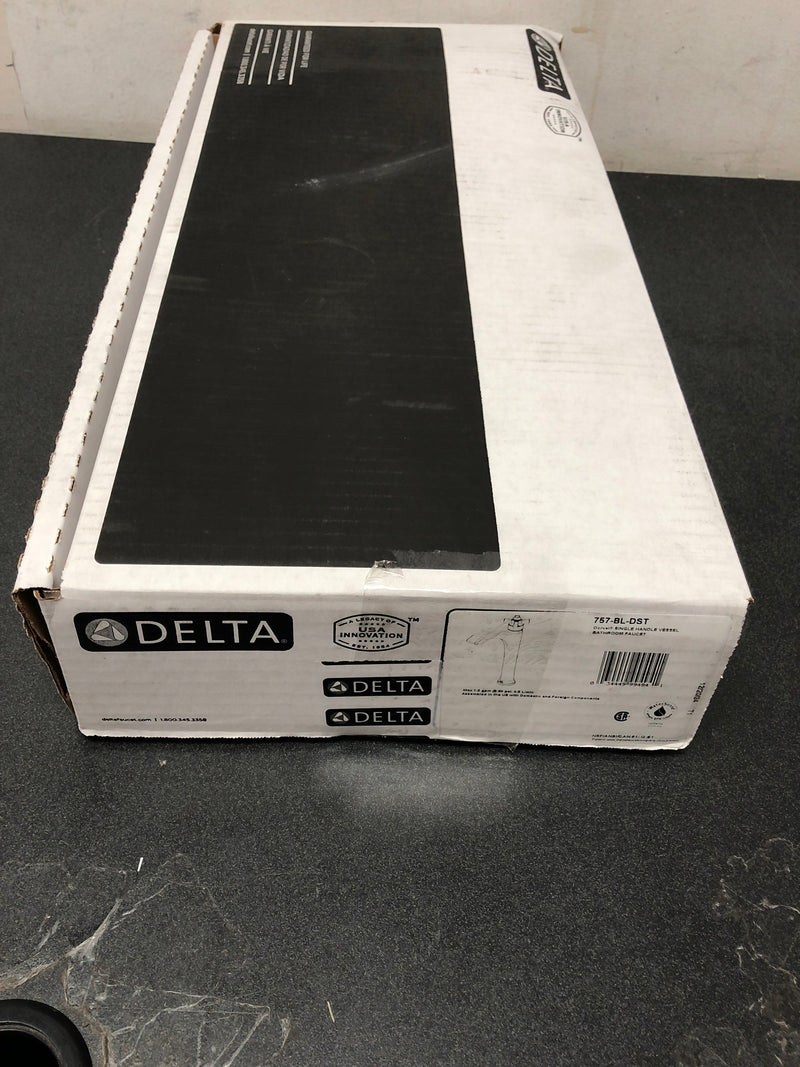 Delta 757-BL-DST Dorval 1.2 GPM Deck Mounted Vessel Single Hole Bathroom Faucet with Cross Handle - Less Drain Assembly - Matte Black