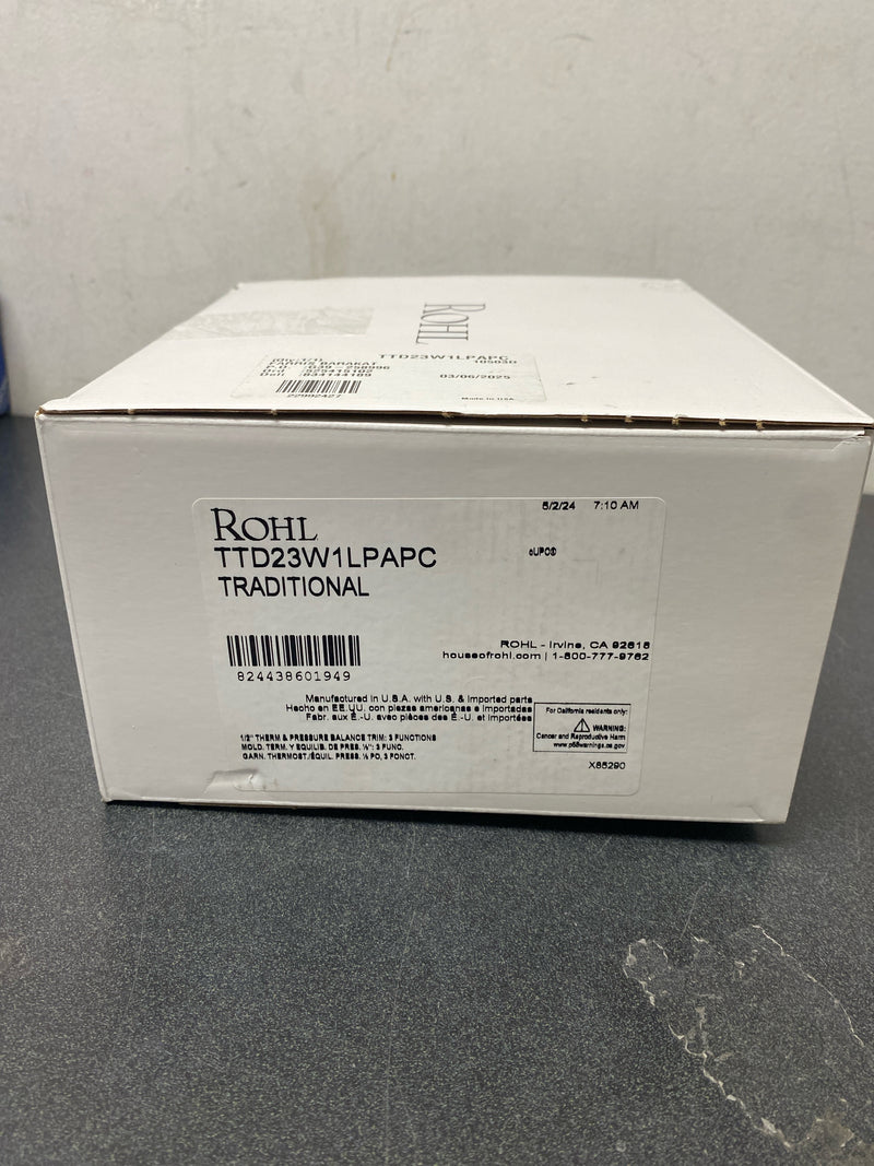 Rohl TTD23W1LP Three Function Thermostatic Valve Trim Only with Single Cross/Lever Handle, Integrated Diverter, and Volume Control - Less Rough In - Polished Chrome