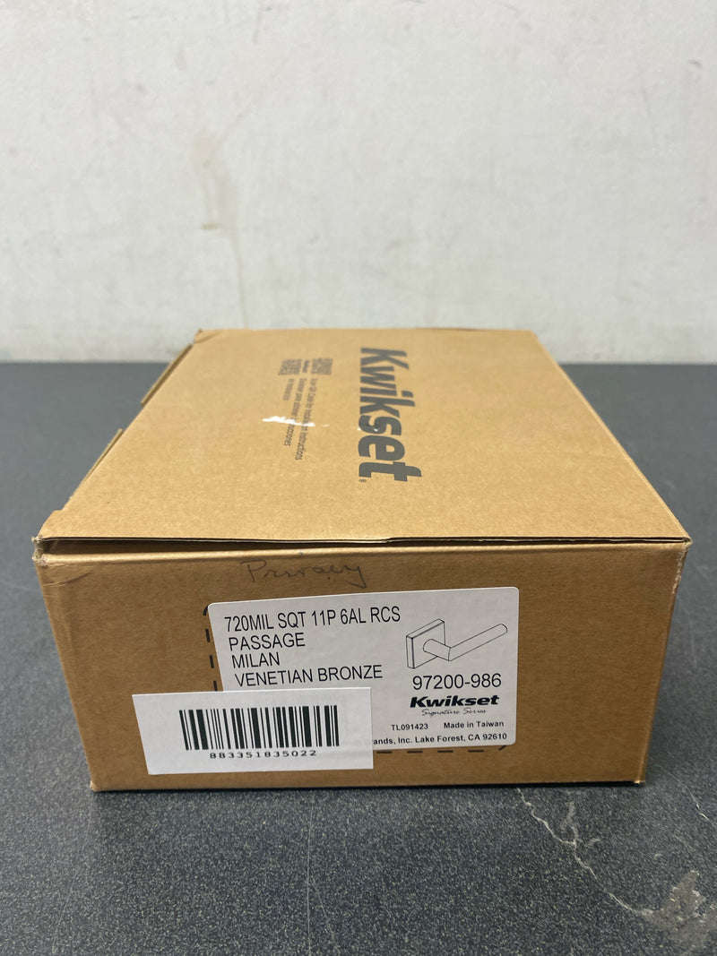 Kwikset 720MILSQT-11P Milan Lever with Square Rose Passage Door Lock with 6AL Latch and RCS Strike Venetian Bronze Finish