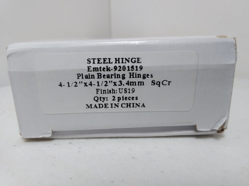 Emtek 9201519 Plain Bearing Heavy Hinge 2pc 4-1/2" x 4-1/2" US19 Color: Black