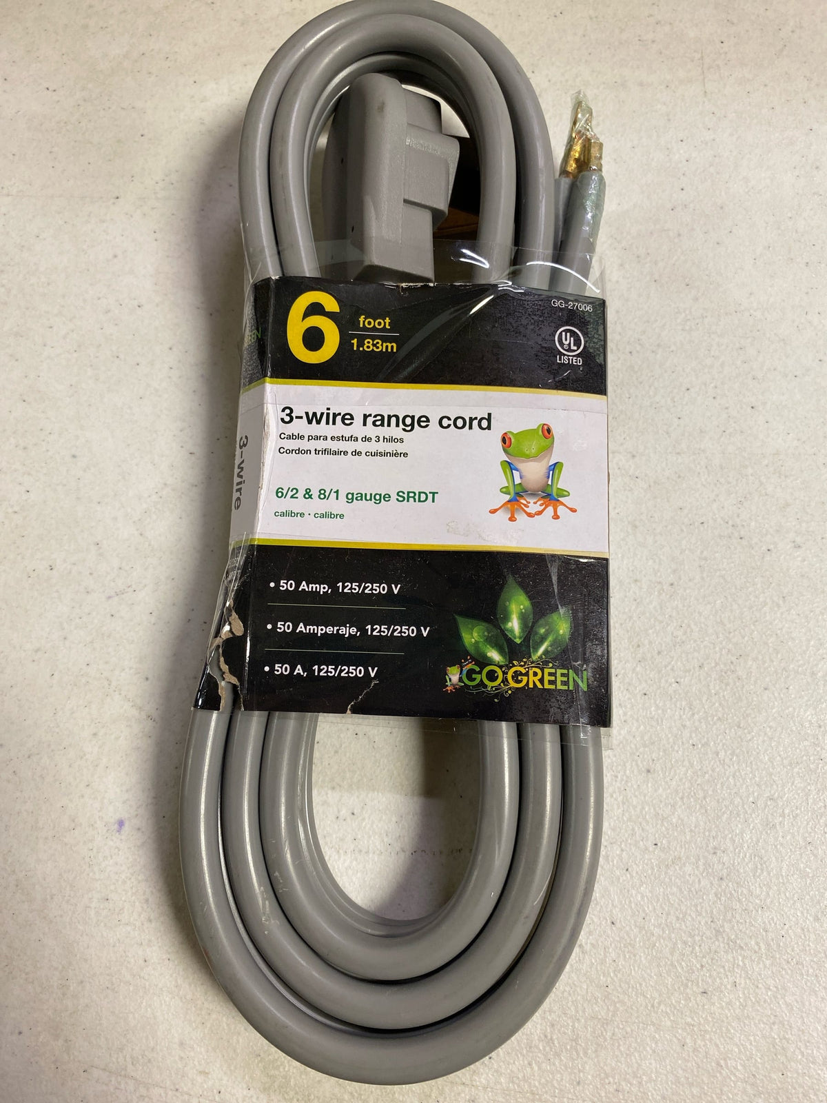 GoGreen Power GG-27006 6' 3 Wire Range Cord, 50 Amp