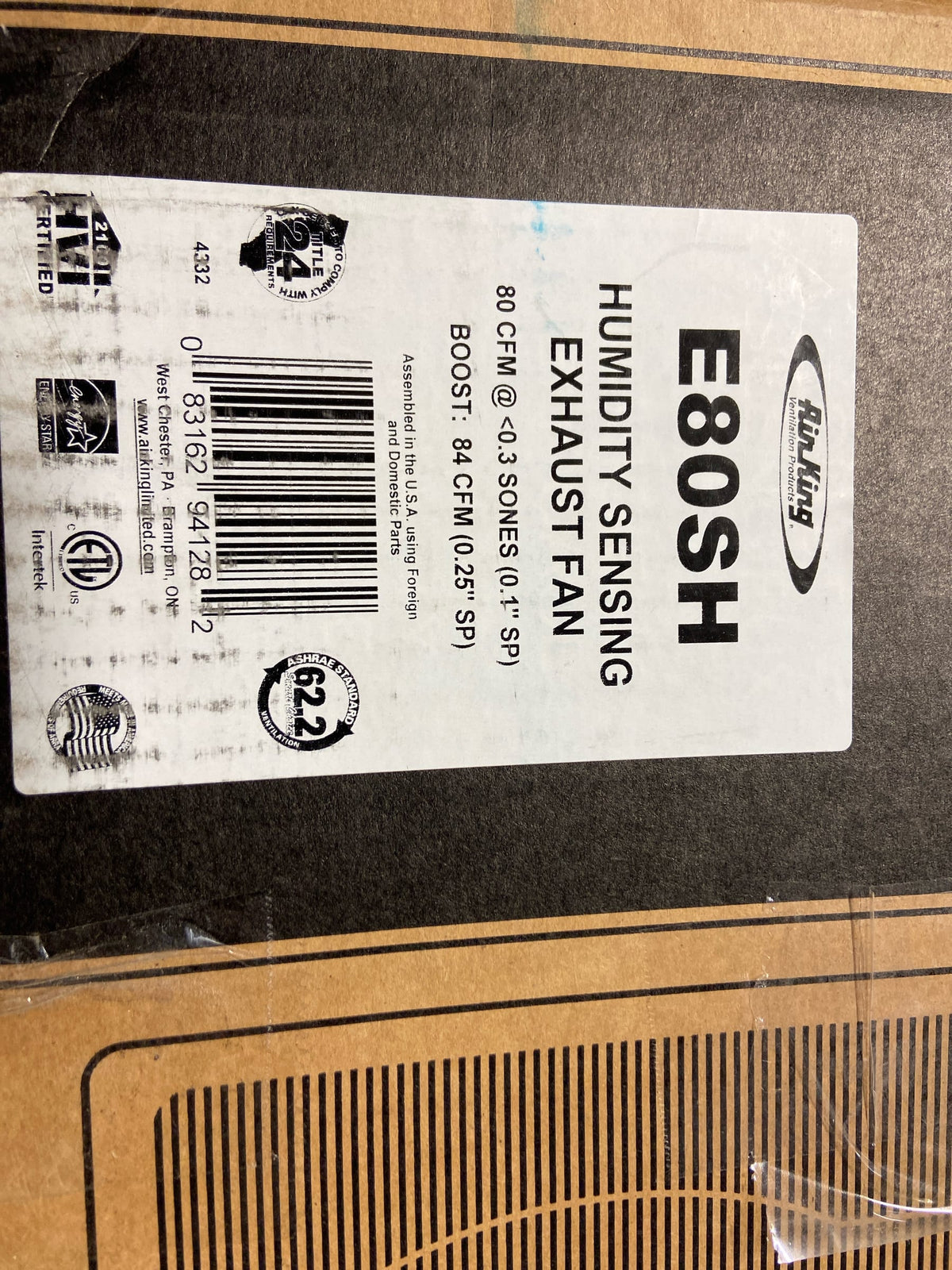 Air King ESB80SH Energy Star Single Speed Humidity Sensing Exhaust Bath Fan, White