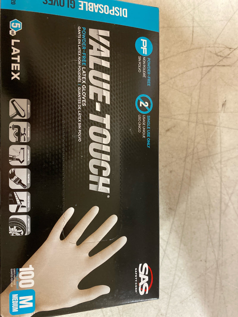 SAS Safety 6592-20 Value-Touch Powder-Free Disposable Latex 5 Mil Gloves, Medium, 100 Gloves by Weight
