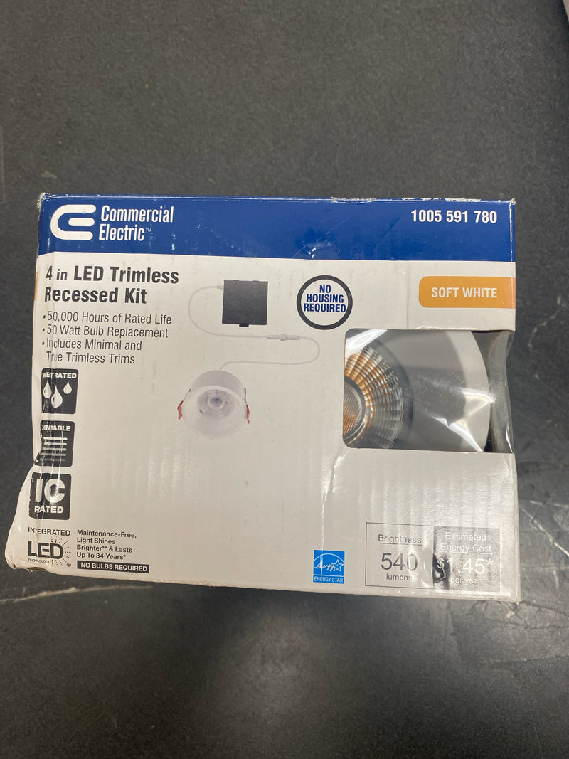 Commercial electric 91582 Trimless Integrated LED 4 in Round  Canless Recessed Light for Kitchen Bathroom Livingroom, White Soft White