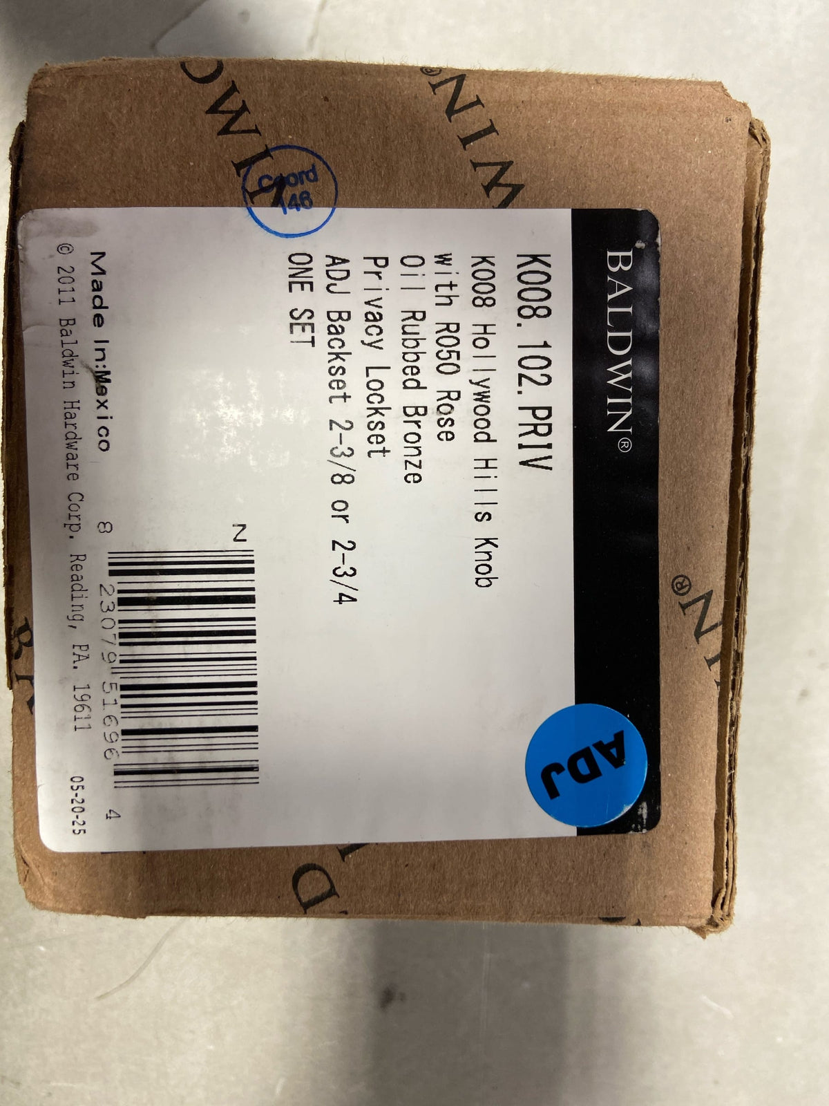Baldwin K008102PRIV K008 Hollywood Hills Privacy Door Knob Set with R050 Rose from the Estate Collection - Oil Rubbed Bronze