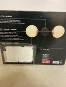 GLOBE Electric 52079 2-Light Wall Sconce, Matte Black, Antique Brass Accent Socket, Matte Opal Glass Shades, Modern Light for Living Room or Bedroom, Dimmer Switch Compatible, E26 Base