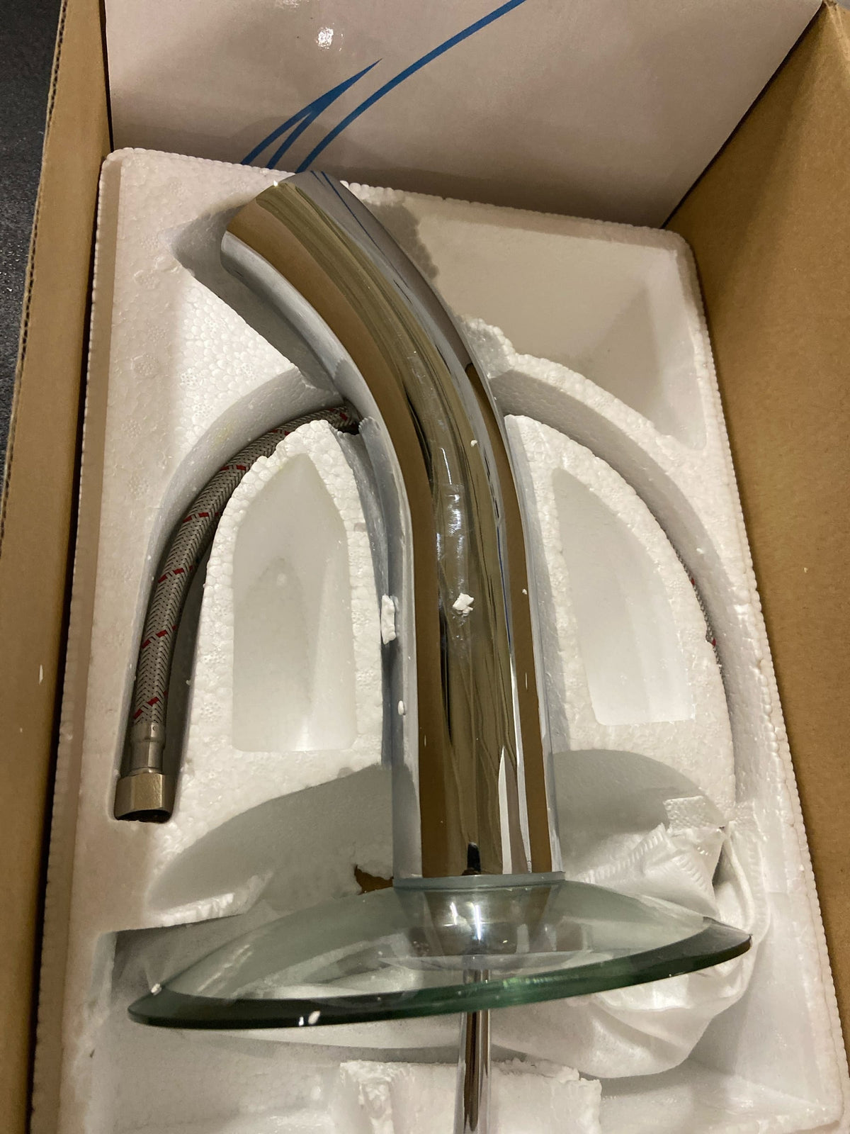 Novatto GF-001CH-C Falls Single Hole Single-Handle Bathroom Faucet with Clear Glass Disc in Chrome