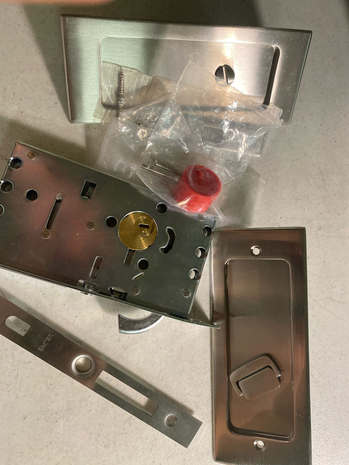 Emtek 2115US15 7-1/4" Height Privacy Pocket Door Mortise Lock from the Modern Rectangular Collection - Satin Nickel