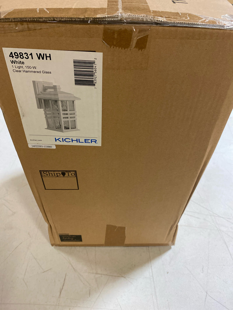 Kichler 49831WH Beacon Square 1-Light White Outdoor Hardwired Wall Lantern Sconce with No Bulbs Included (1-Pack)