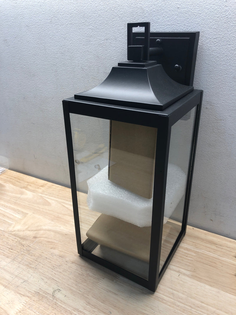 Home decorators collection KSZ1601AM-01/MB Havenridge 19 in. 1-Light Matte Black Hardwired Outdoor Wall Light Lantern Sconce with Clear Glass (1-Pack)
