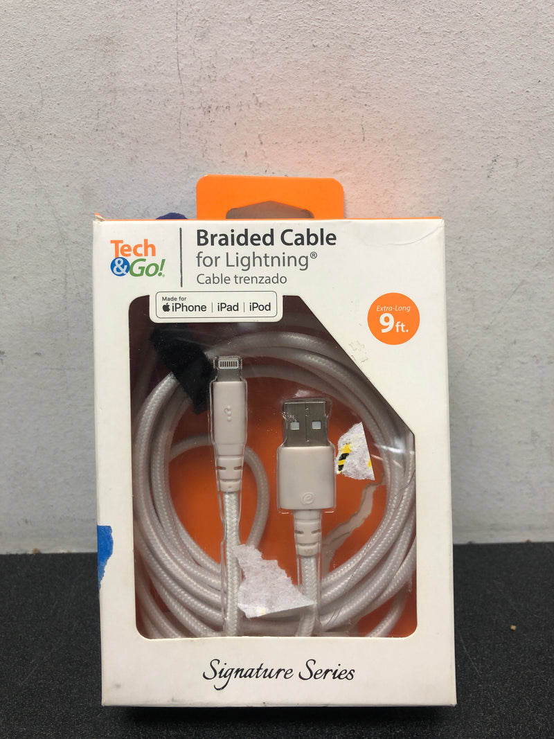 Tech and go 131 1236 TG3 9 ft. Braided Cable for Lightning Black