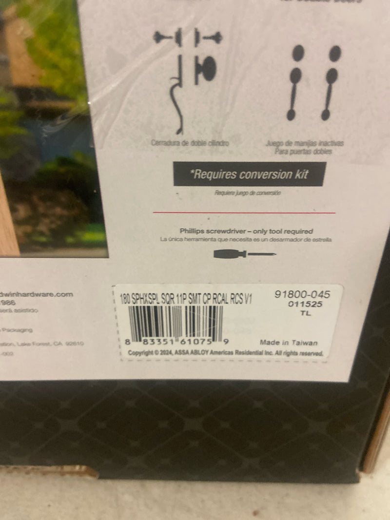 Baldwin 91800-045 Prestige Spyglass Single Cylinder Venetian Bronze Door Handleset with Square Spyglass Door Handle feat SmartKey Security