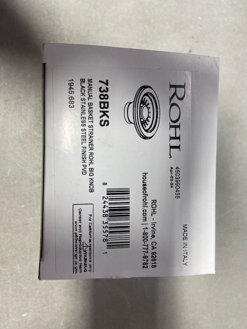 Rohl 738BKS 3-1/2" Basket Strainer - Less Remote Pop-Up - Black Stainless Steel