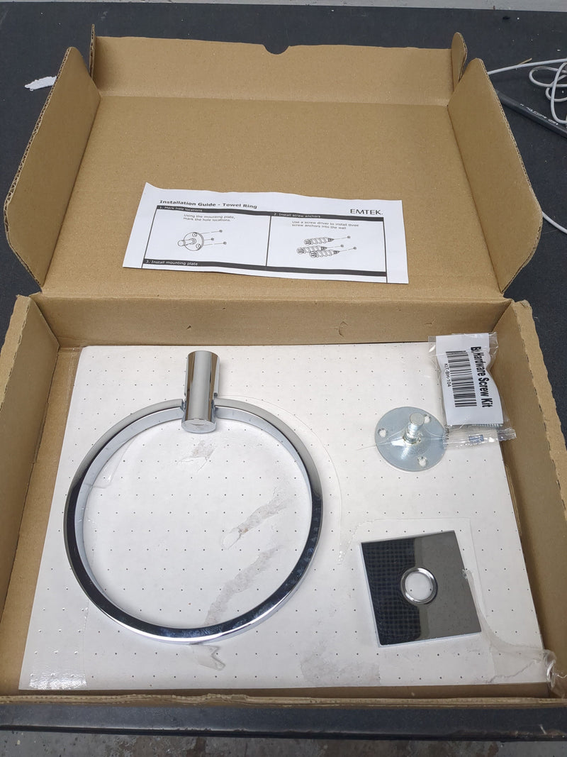 Emtek Modern Brass Towel Ring with Matching Finish Rosette - Choice of 7 Finishes - 280110US26 - Square (10) - Polished Chrome (US26)