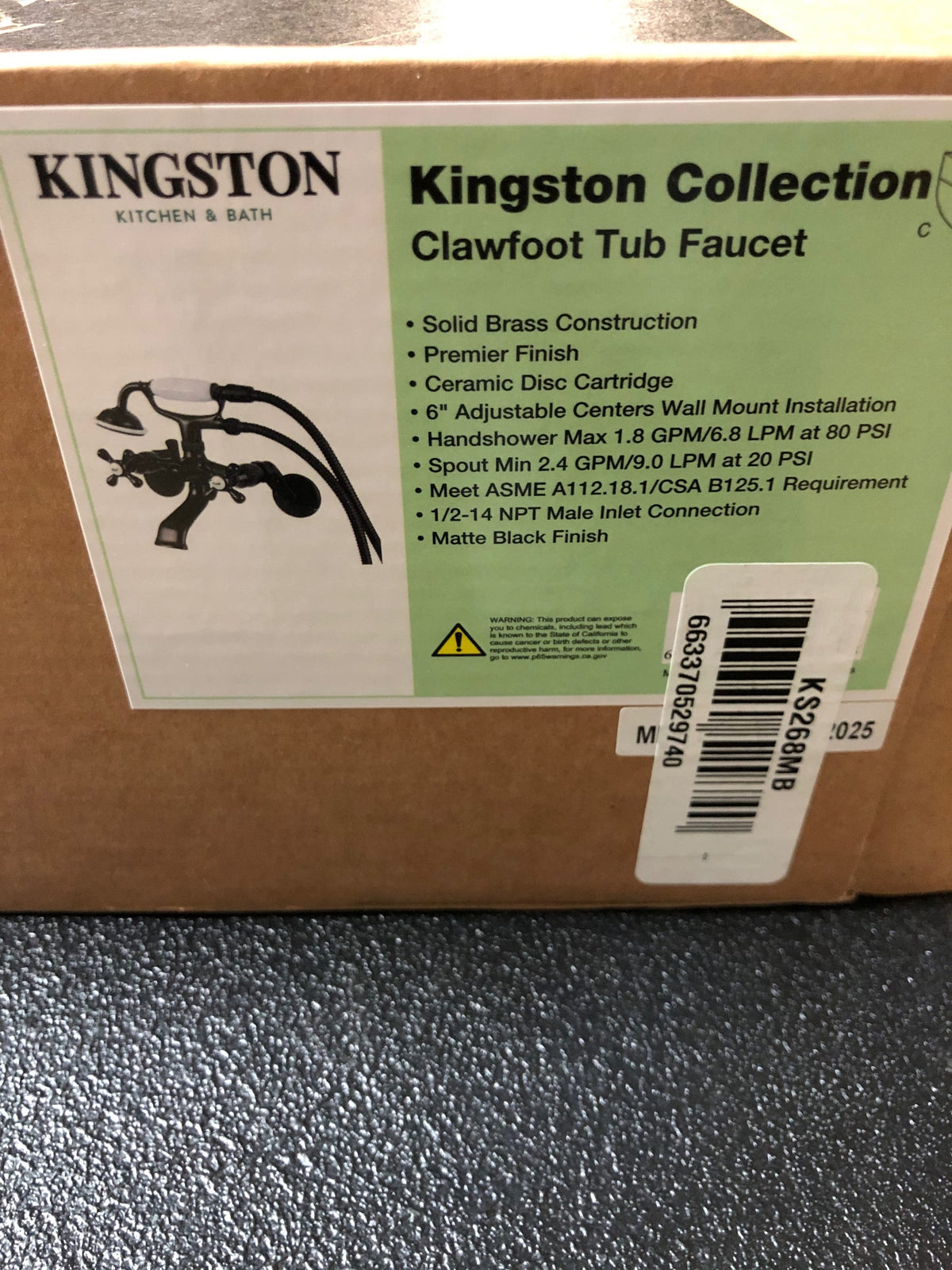 Kingston Brass KS268MB Kingston Deck Mounted Clawfoot Tub Filler with Built-In Diverter - Includes Hand Shower - Matte Black