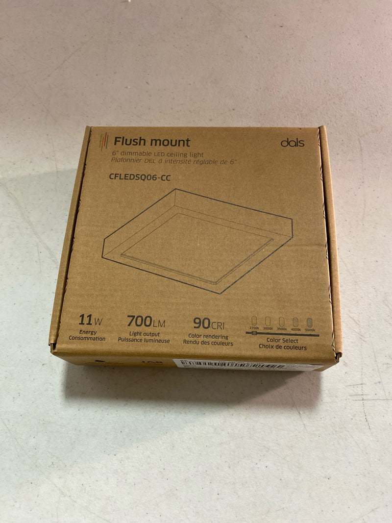 DALS Lighting CFLEDSQ06-CC-SN 6" Wide LED Flush Mount Square Outdoor Ceiling Fixture - Satin Nickel