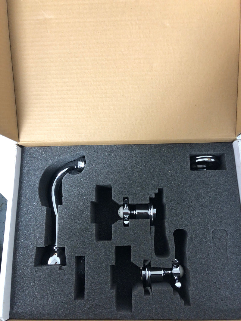 Perrin and Rowe U.3791X-ULB/TO-2 Edwardian 1.2 GPM Wall Mounted Widespread Bathroom Faucet with Column Spout - Unlacquered Brass