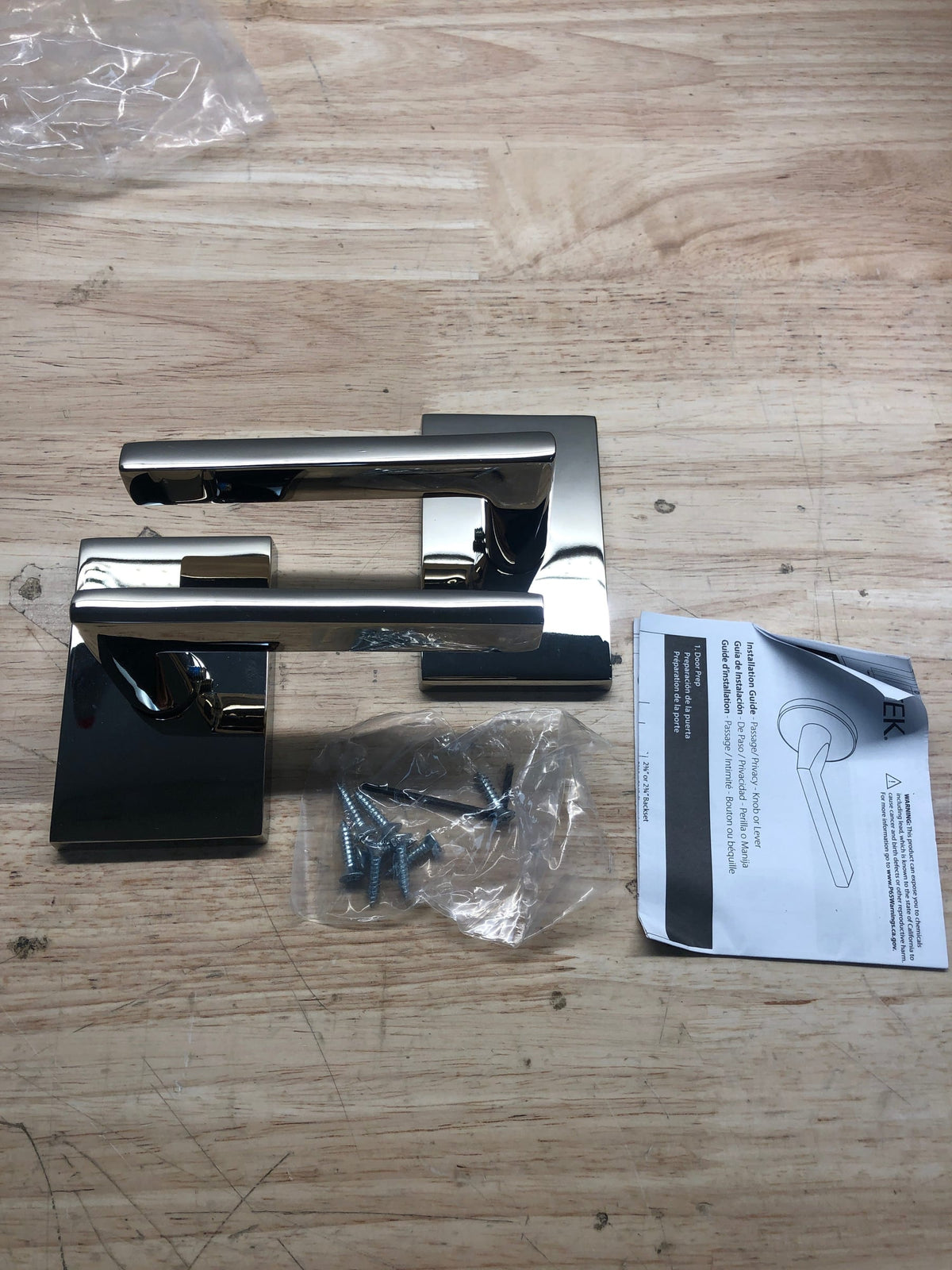 Emtek 5052HLOUS14LH Helios Left Handed Non-Turning Two-Sided Dummy Door Lever Set with Modern Rectangular Rose - Polished Nickel