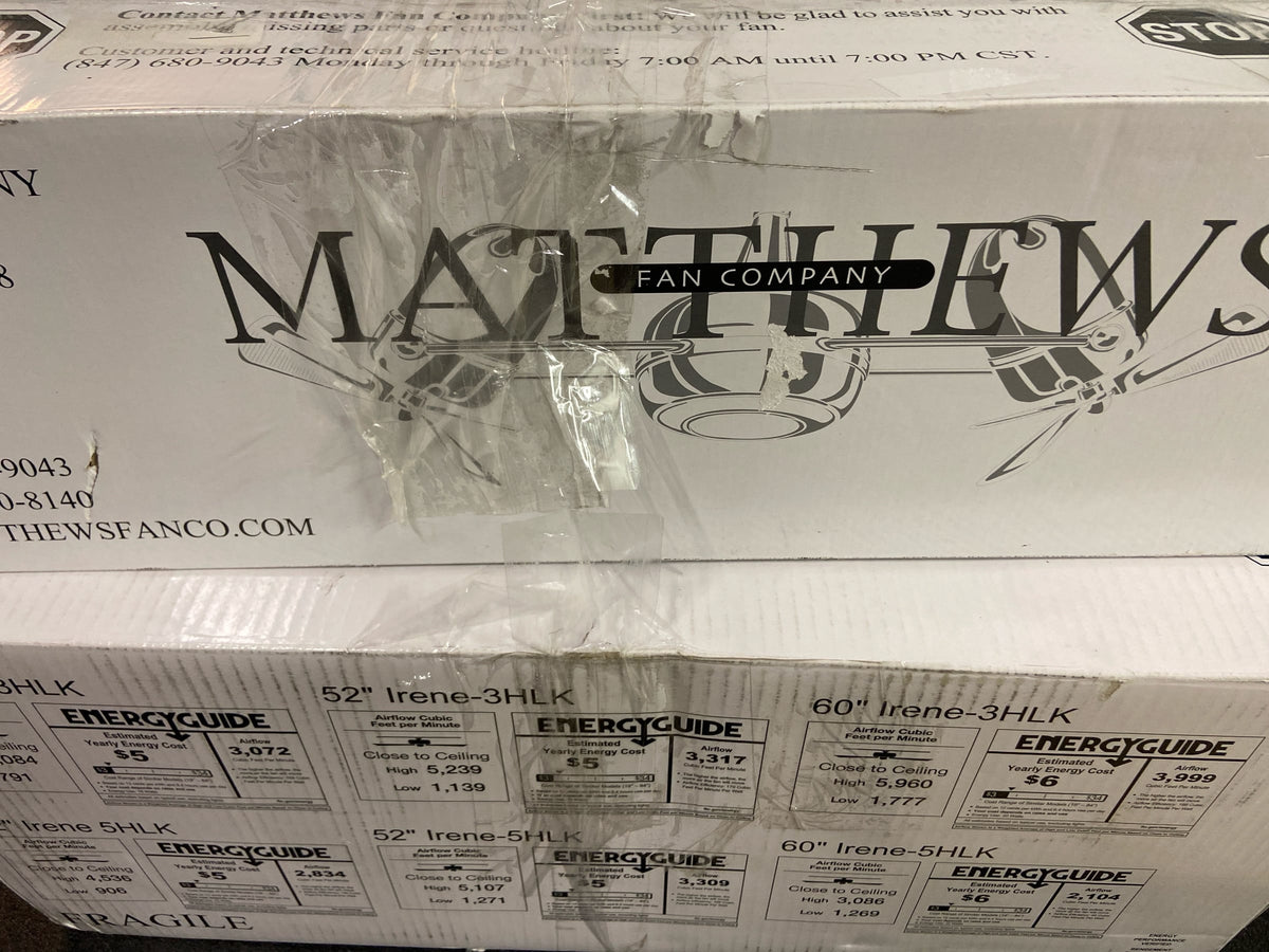 Matthews Fan Company IR3HLK-BK-BK-52 Irene-3HLK 52" 3 Blade Indoor Ceiling Fan - Matte Black / Matte Black