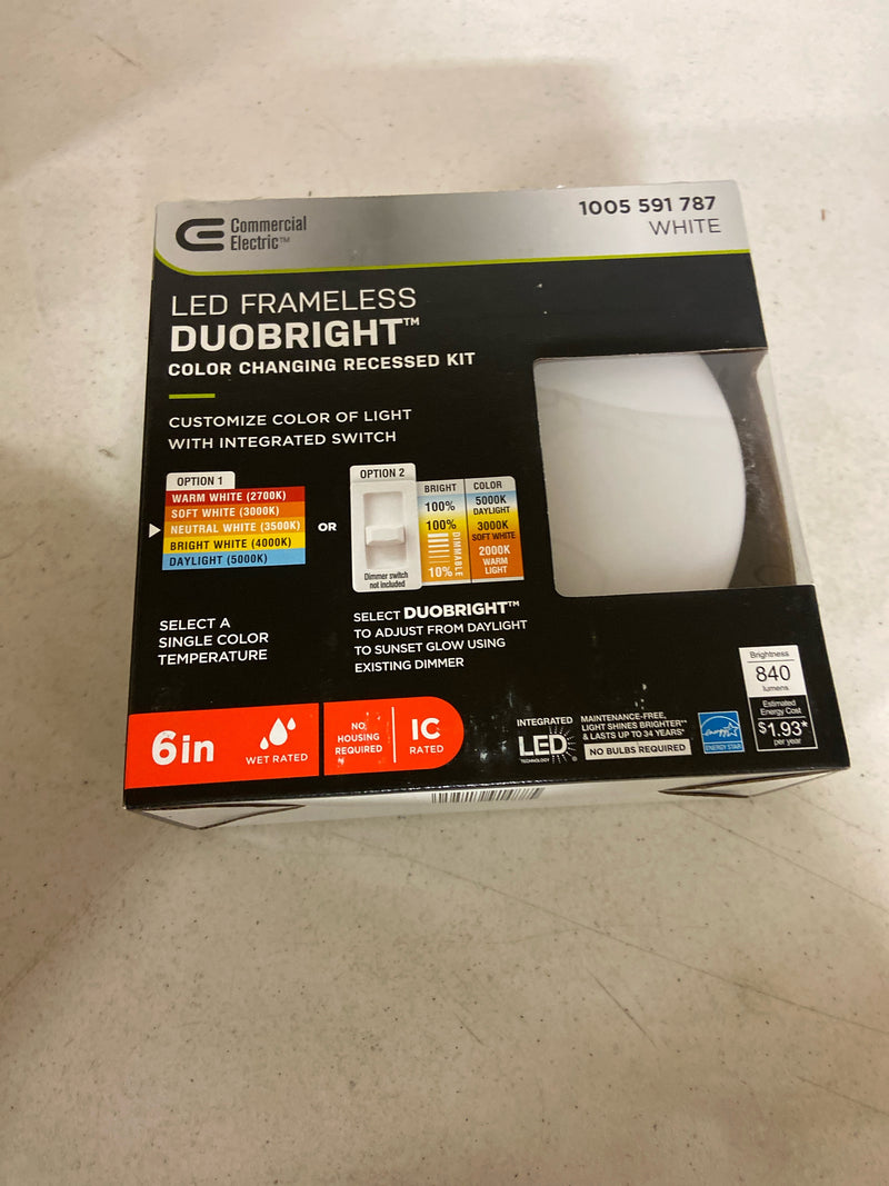 Commercial electric 91488 Trimless Integrated LED 6 in Round Adjustable Color Temp Canless Recessed Light for Kitchen Bathroom Livingroom, White