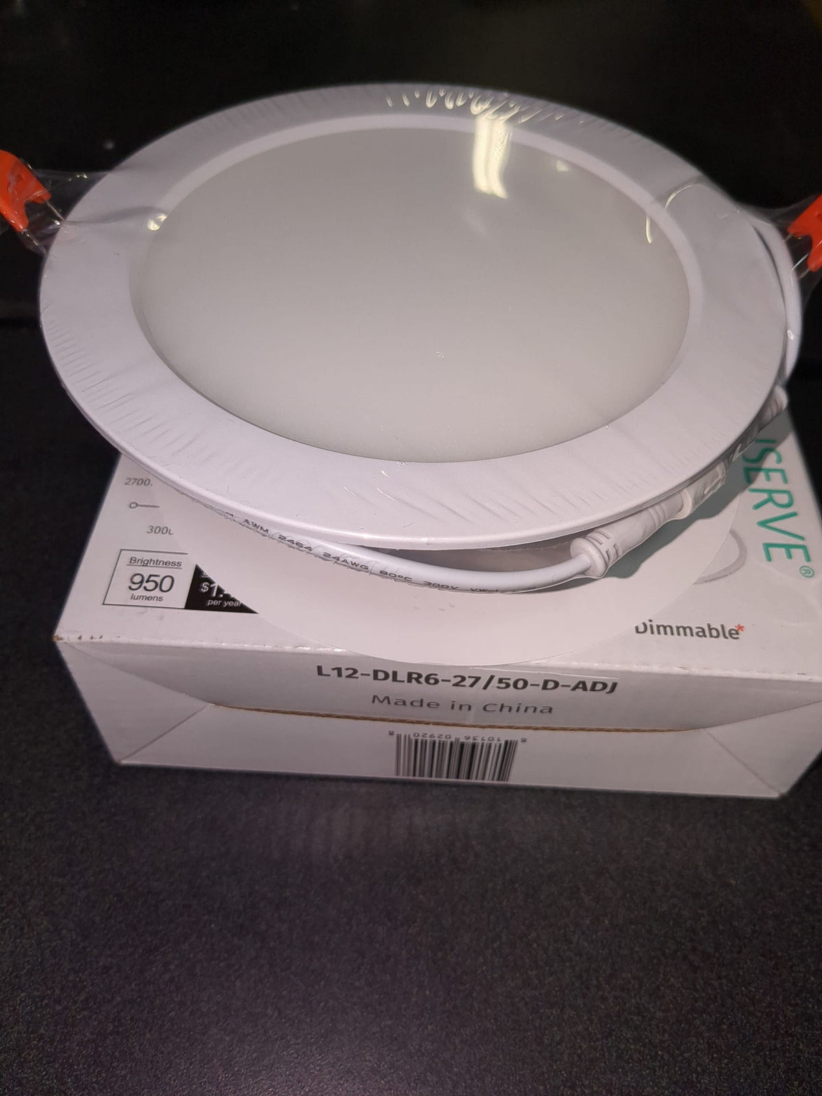Simply Conserve L12-DLR6-27/50-D-ADJ 6" Integrated LED 12W Flat Canless Recessed Trim - IC Rated - White