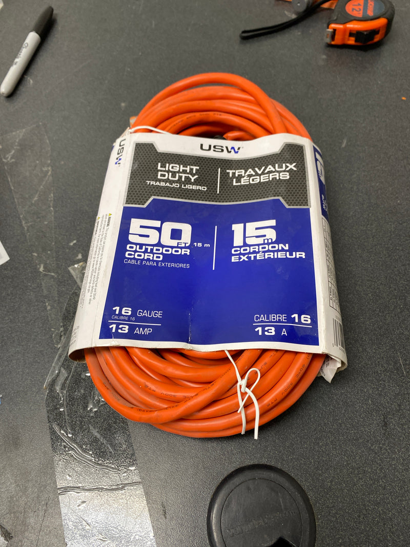 50 FEET 16/3 GAUGE BLACK EXTENSION CORD SJTW