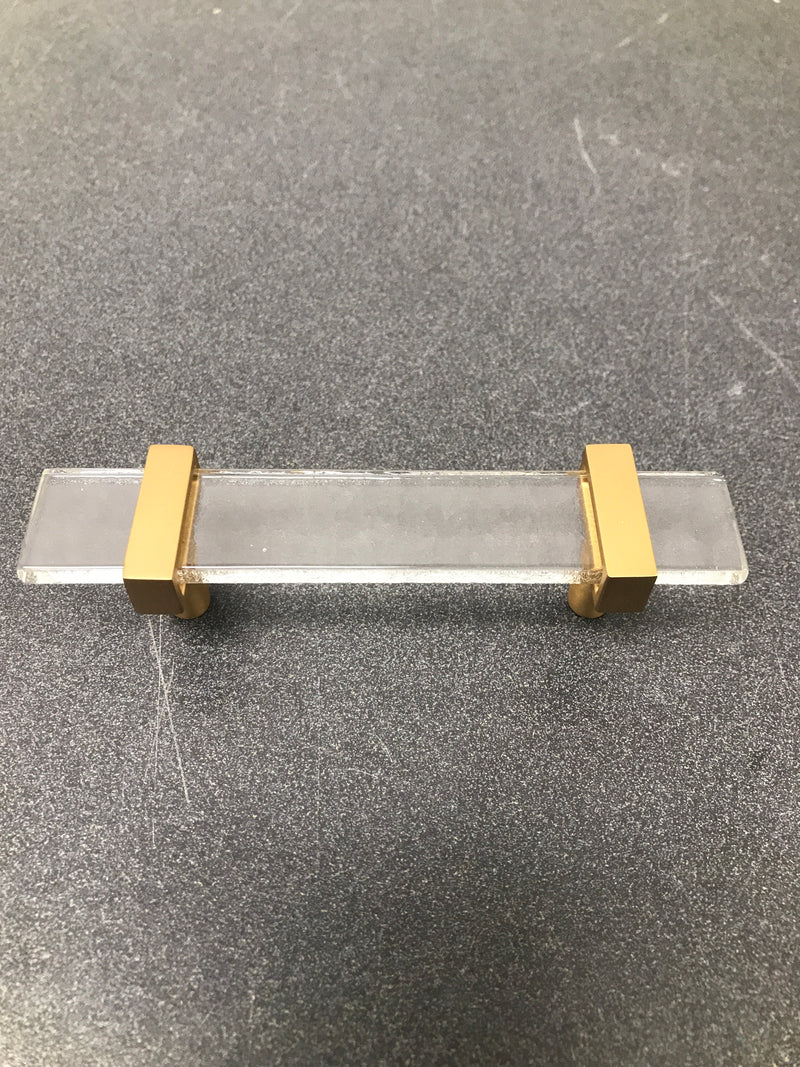 Sietto P-1900-5.5-SB Adjustable Center to Center 5-1/2 Inch Long Handle Cabinet Pull with Clear Glass - Satin Brass