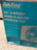 Air King 20" 1/6 HP Whole House Window Fan with 3-Speeds and Storm Guards for Circulation and Exhausting Air, 9166, Black