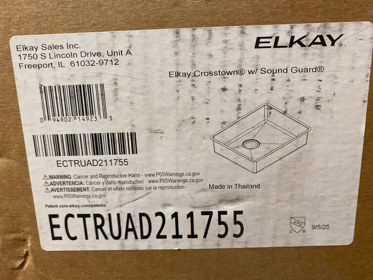 Elkay ECTRUAD211755 Crosstown 18 Gauge Stainless Steel 22-1/2" x 18-1/2" x 5-1/2" Single Bowl Undermount Sink