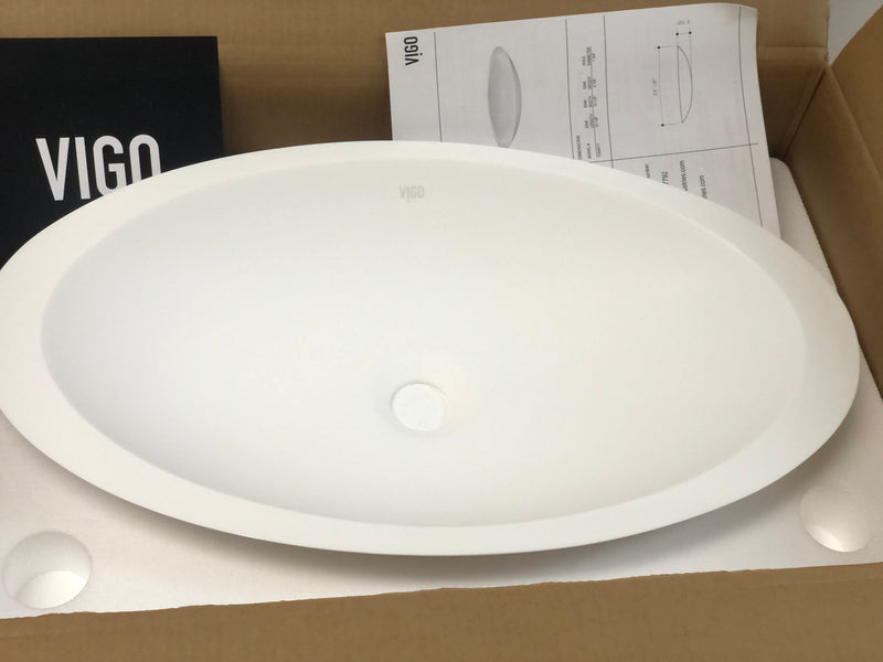 Vigo VG04011 Wisteria 13-1/2" Oval Stone Composite Vessel Bathroom Sink - White