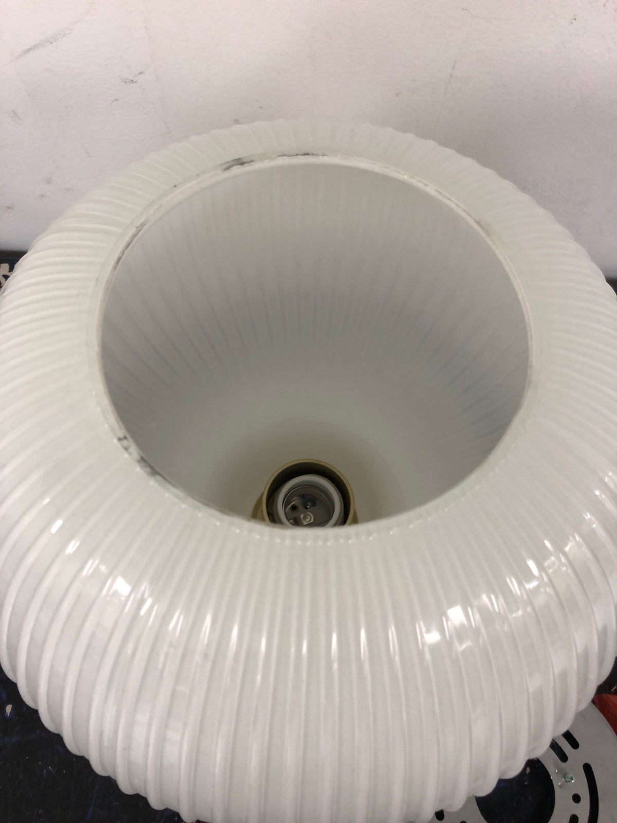 Home decorators collection BAL-2001 Pompton 12 in. 1-Light Gold Semi-Flush Mount Ceiling Light Fixture with White Ribbed Glass
