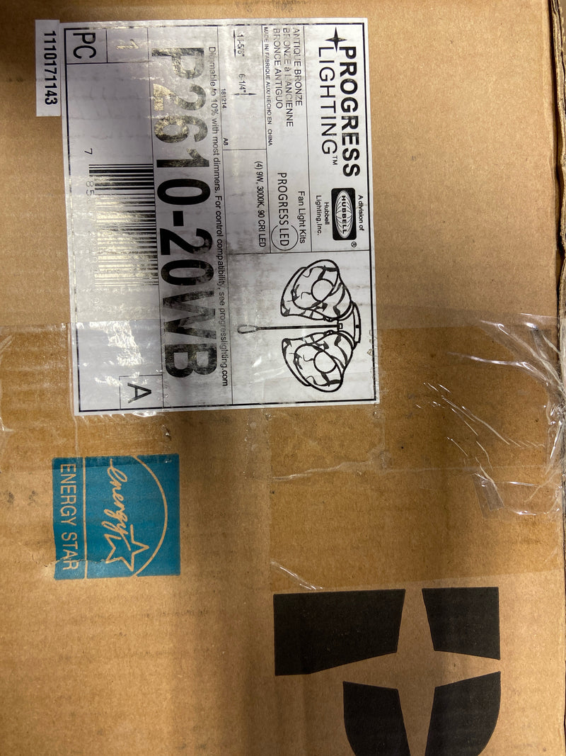 Progress Lighting 4-Light Ceiling Fan Light Kit for AirPro Collection Ceiling Fans, Transitional Style, Includes 4 LED Light Bulbs, Antique Bronze