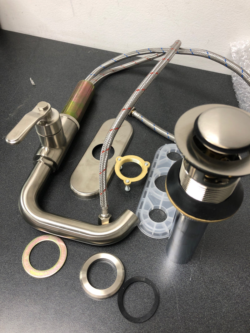 Signature Hardware 477060 Gunther 1.2 GPM Single Hole Bathroom Faucet with Lever Handle and Pop-Up Drain Assembly - Brushed Nickel