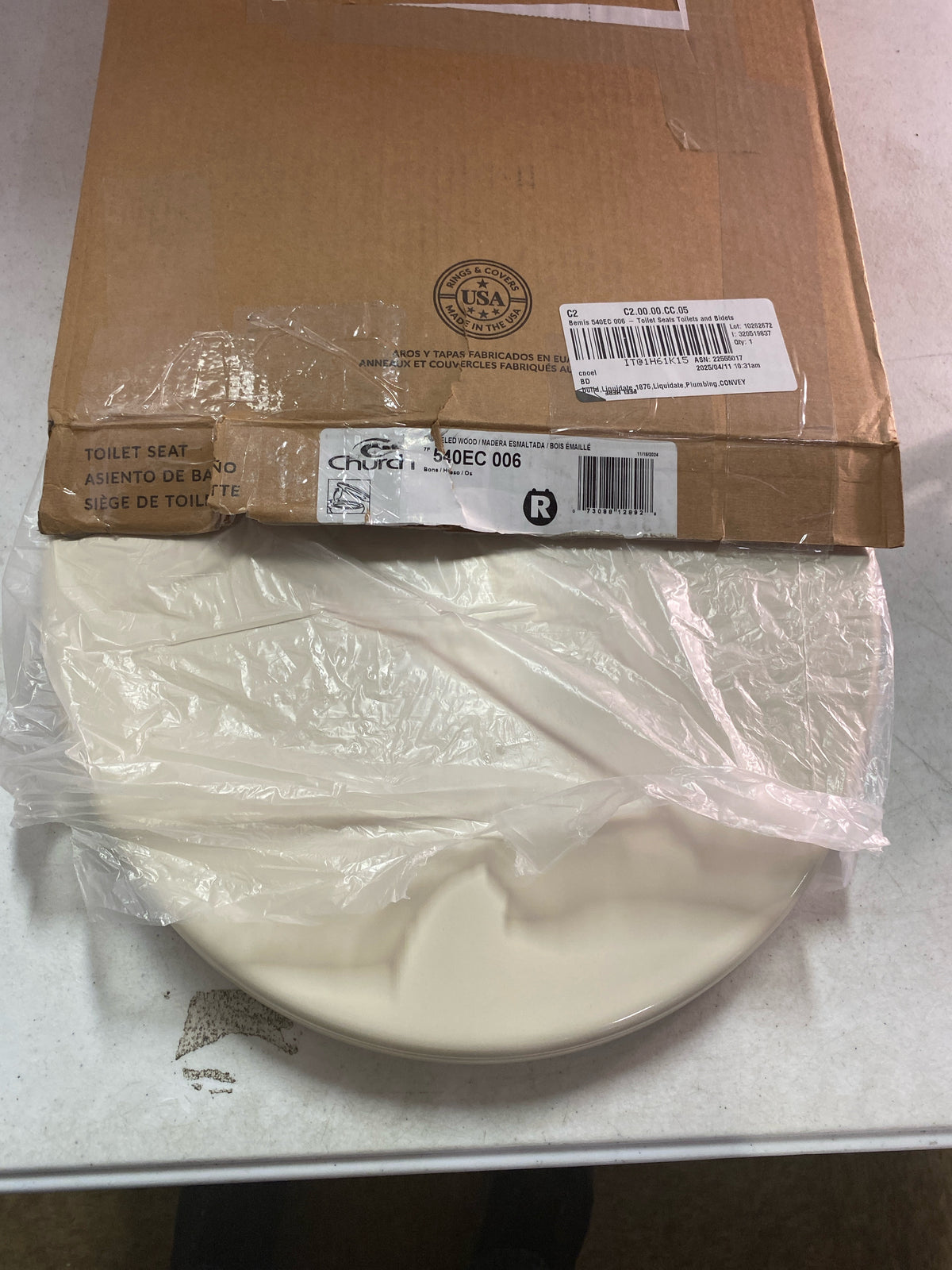 Bemis 540EC 006 Round Closed-Front Enameled Wood Toilet Seat with Flat Cover - Bone