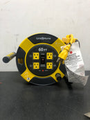 Link2home EM-EL-600-N 60 ft. 14/3 Extension Cord Storage Reel with 4 Grounded Outlets and Overload Circuit Breaker