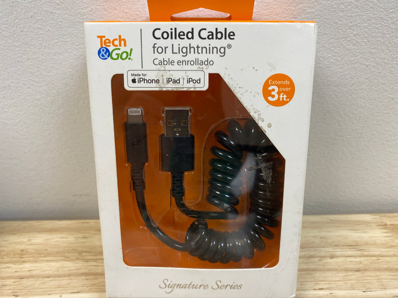 Tech and go 131 0359 TG3 3 ft. Coiled Cable for Lightning