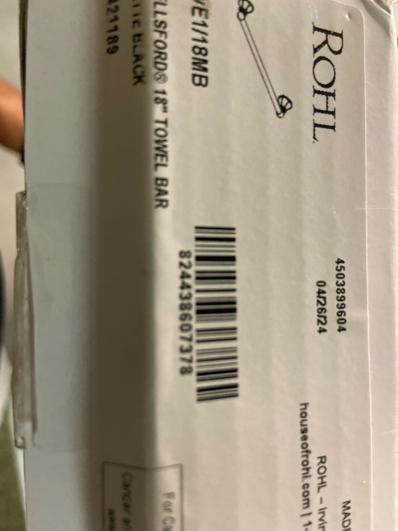 Rohl We1/18 Wellsford 18" Towel Bar Matte Black