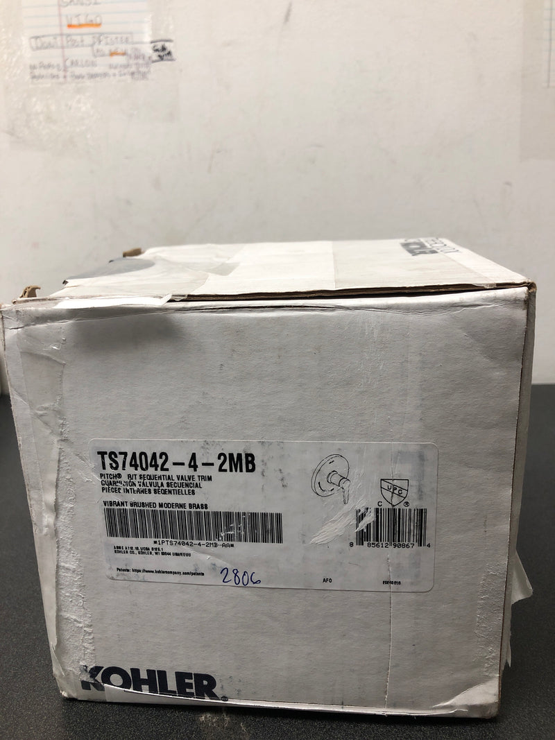 Kohler K-TS74042-4-2MB Hint Function Pressure Balanced Valve Trim Only with Single Lever Handle - Less Rough In - Vibrant Brushed Moderne Brass