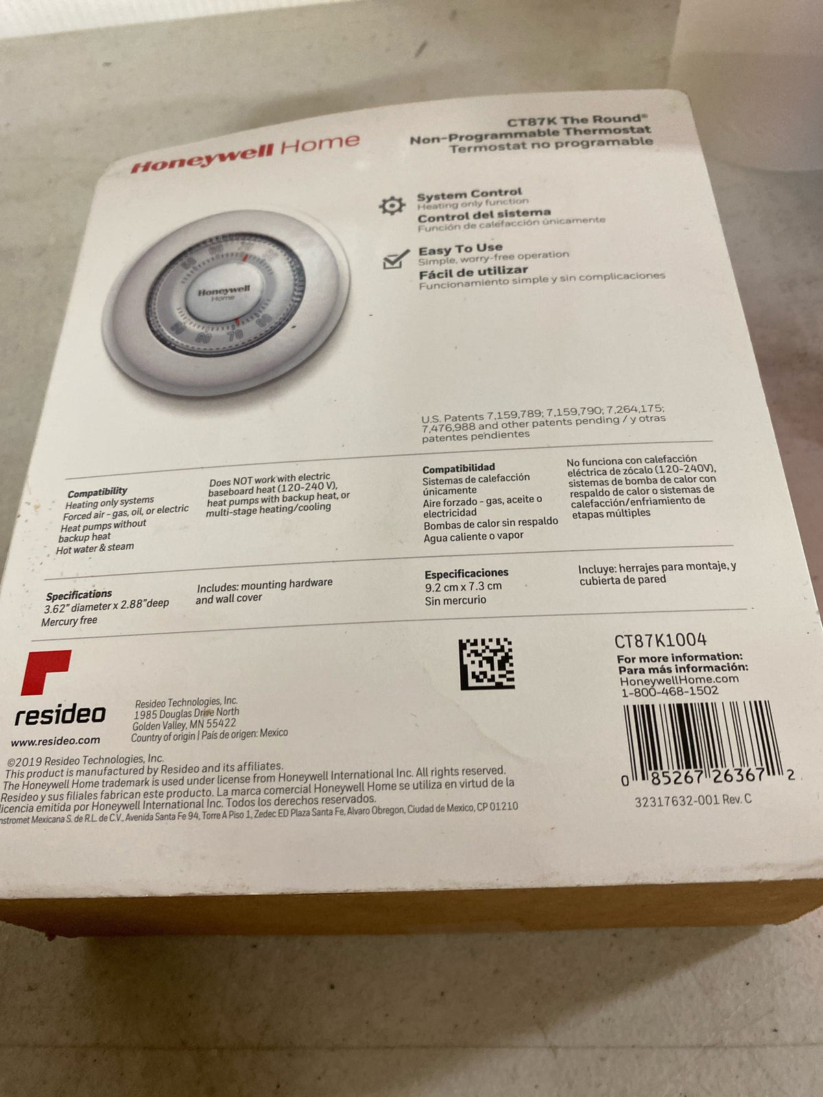Honeywell home CT87K Round Non-Programmable Thermostat with 1H Single Stage Heating