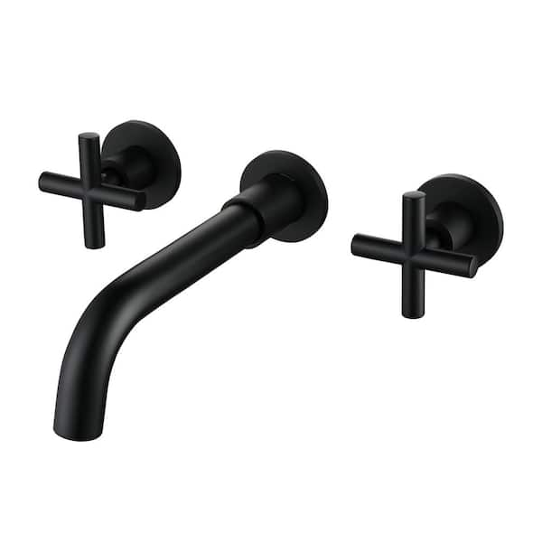 Boyel living BLWF0114-2MB 2 Double Handle Wall Mounted Bathroom Kitchen Faucet Basin Mixer Taps in Matte Black with Rough-in Valve