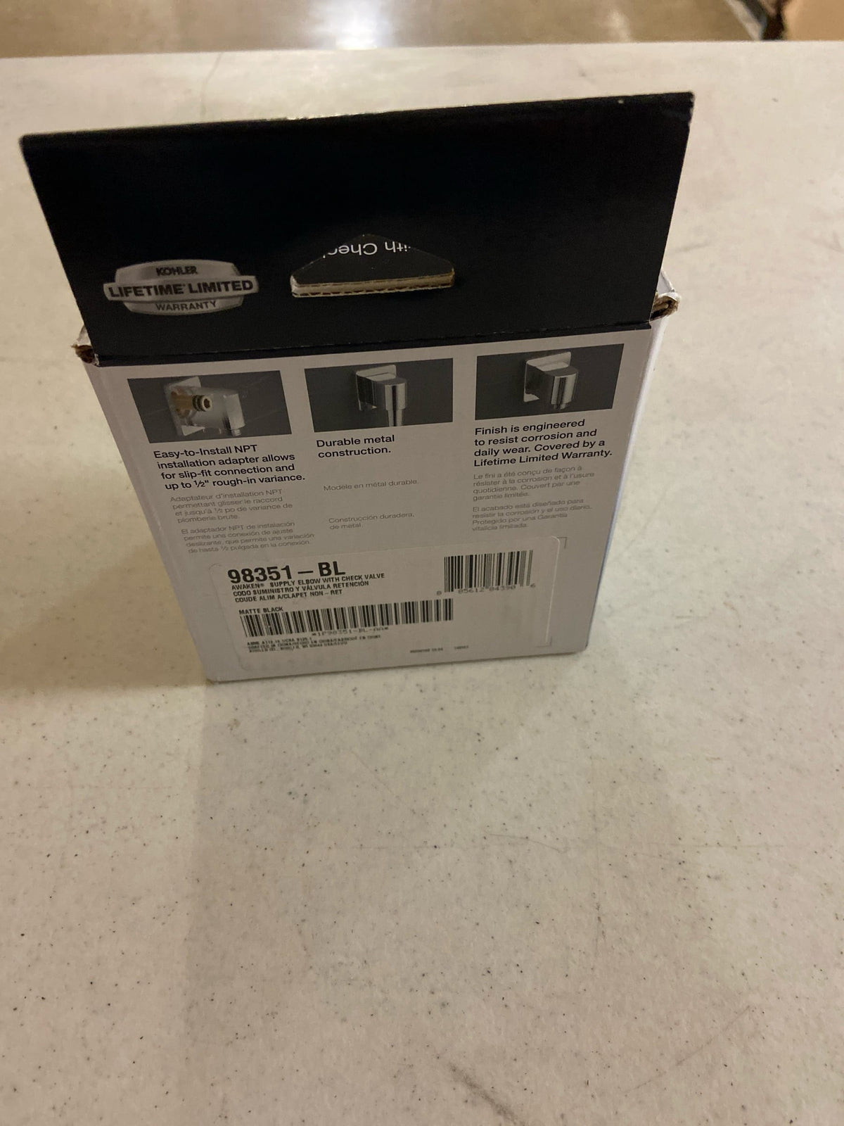 Kohler K-98351-BL Awaken Wall Supply Elbow with Check Valve - Matte Black