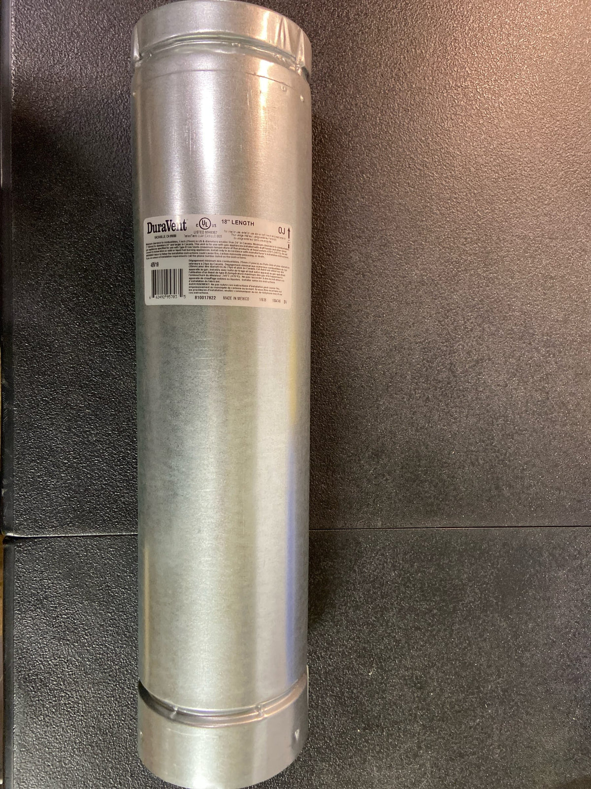 DuraVent Type B 18 Inch Length Round Rigid Pipe - 4BV18