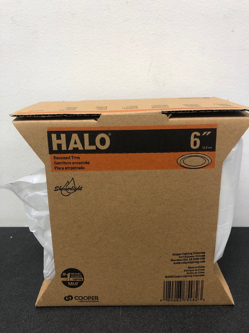 Halo 6150WH E26 Series 6 in. White Recessed Ceiling Light Fixture Trim with Frosted Glass Lens, Wet Rated Shower Light