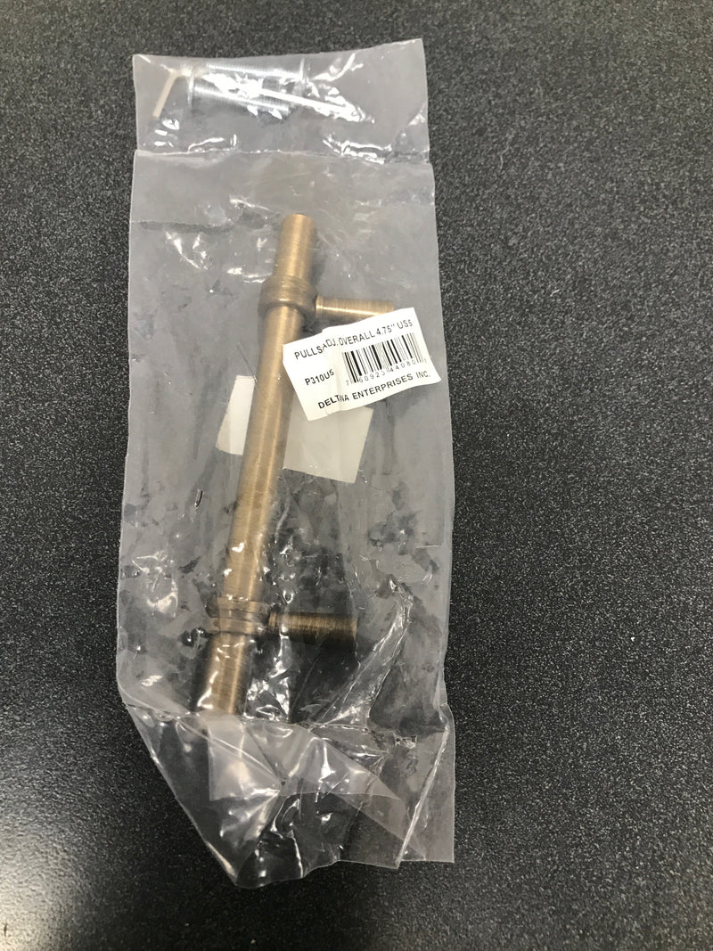 Deltana P310U5 Solid Brass Adjustable Center to Center 4.75" Contemporary Bar Cabinet Pull - Antique Brass