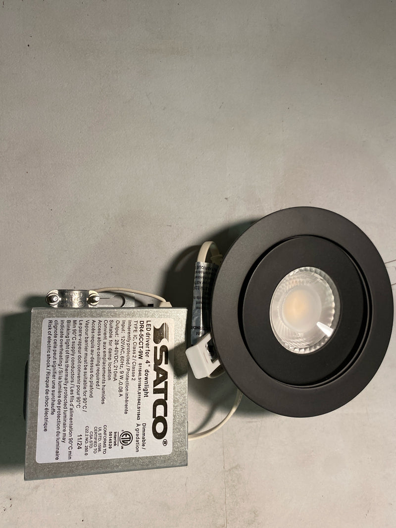 Satco Lighting S11842 LED Canless Recessed Light 4.5" Adjustable Recessed Trim- IC Rated and Airtight - Black